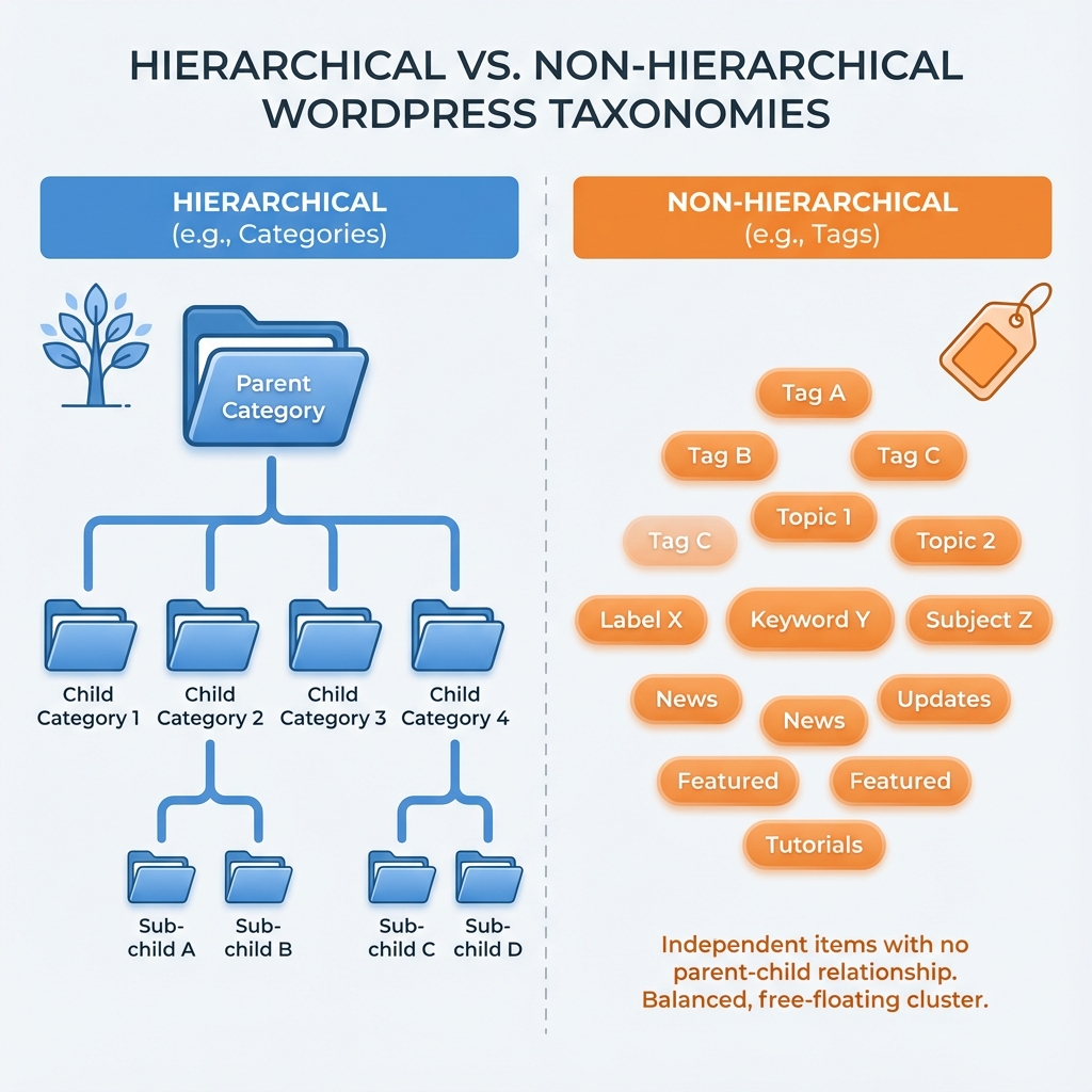 Hierarchical vs Non-Hierarchical Taxonomies Diagram