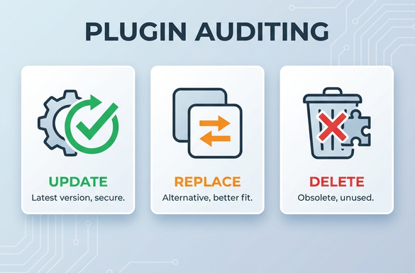 Three steps to audit plugins: Update, Replace, Delete